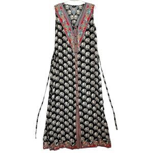 Tolani Black and White Elephant Print Maxi Dress 100% Silk